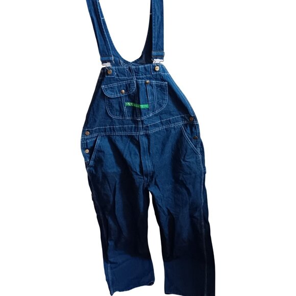 Men's 42x29 Vintage Key Denim Overalls Made Mexico 1990's Workwear Dark Wash - Picture 1 of 5